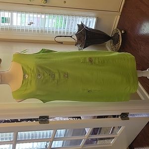 J Howard lime green sleeveless linen sheath dress Large button trim sz 18 EUC …